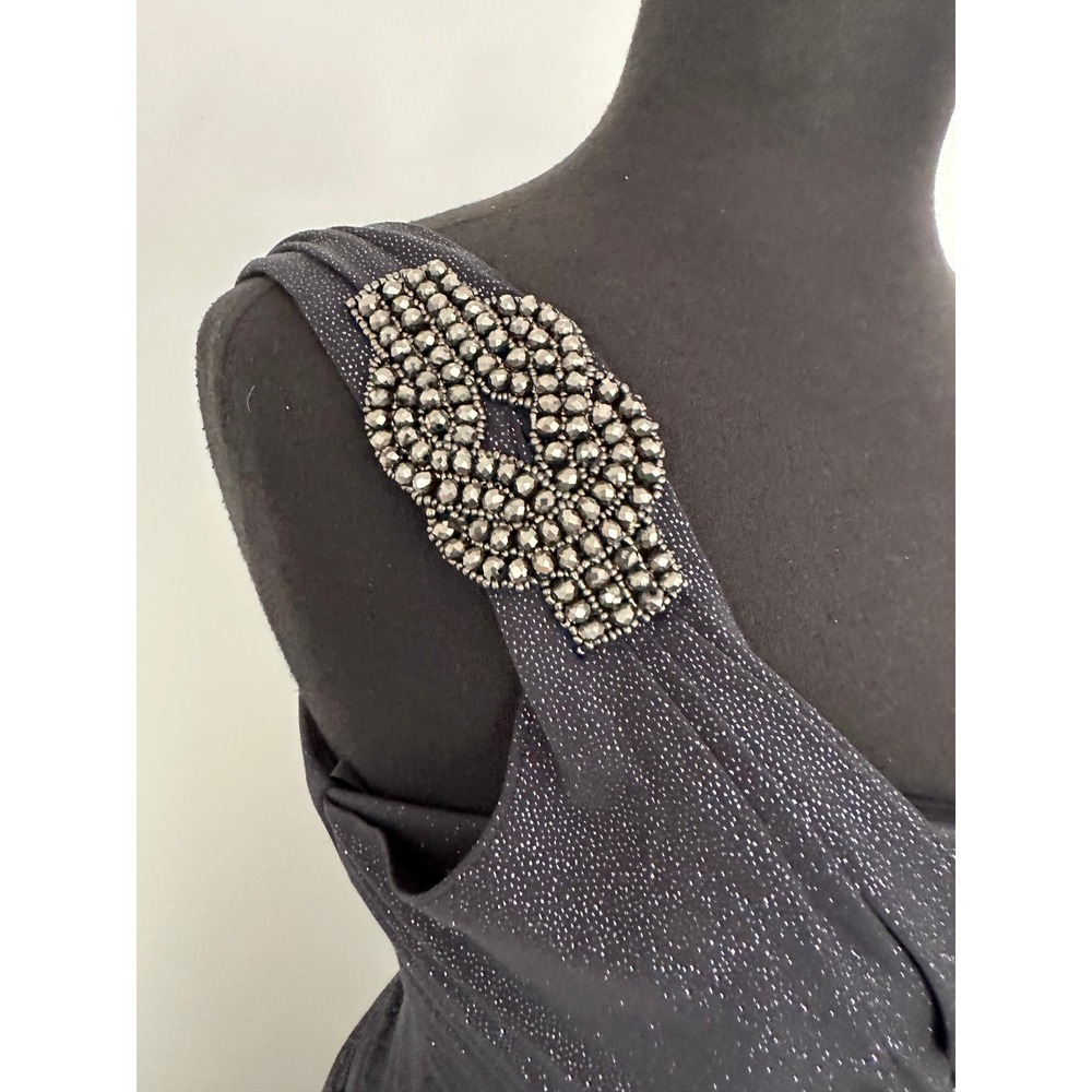 Xscape Evening‎ Dress 6 One Shoulder Navy Blue Glitter Gown Ruched Formal Prom - Picture 9 of 11